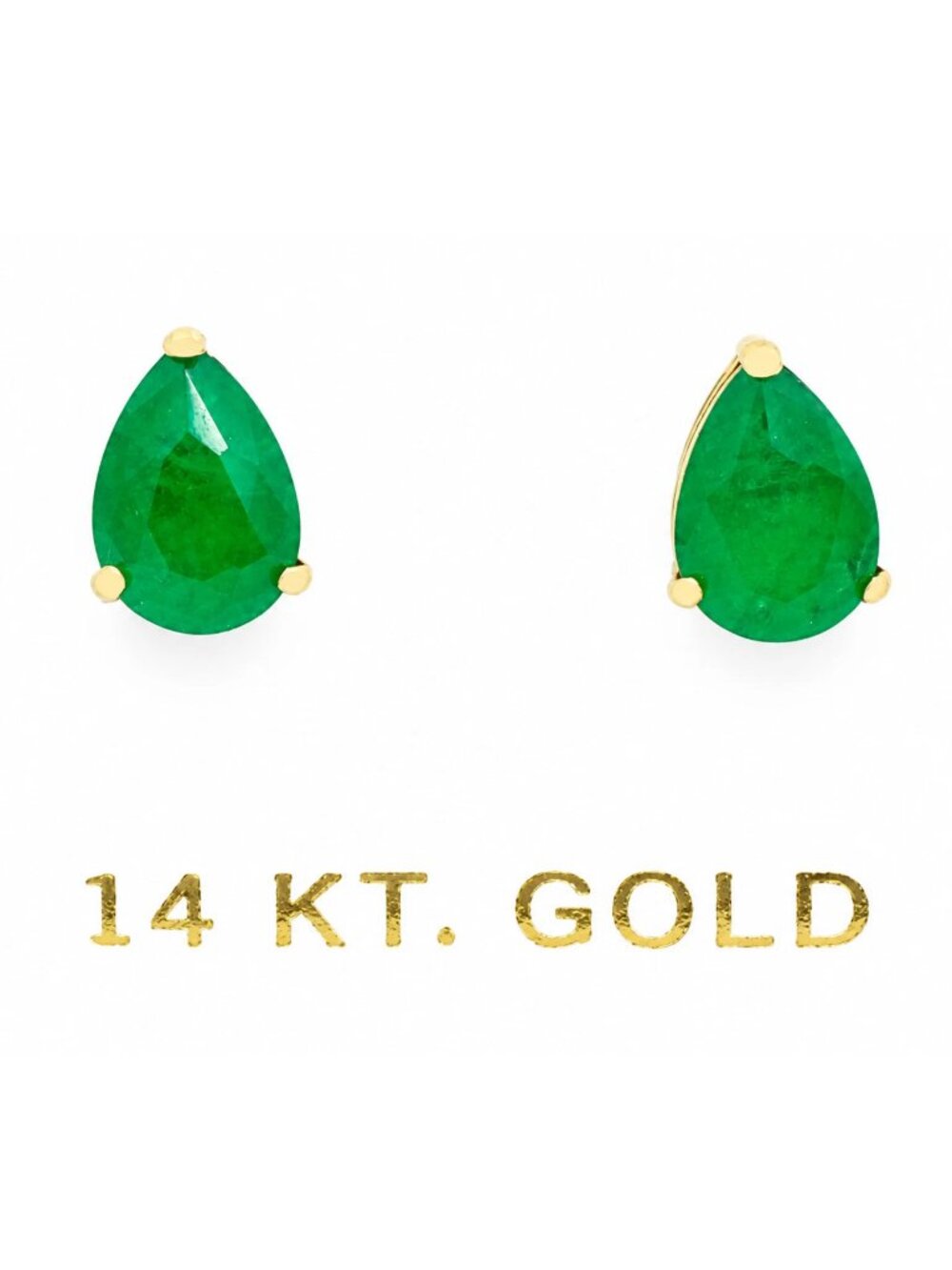 Genuine 1.86 Cts Emerald Stud Earrings 14K Yellow Gold